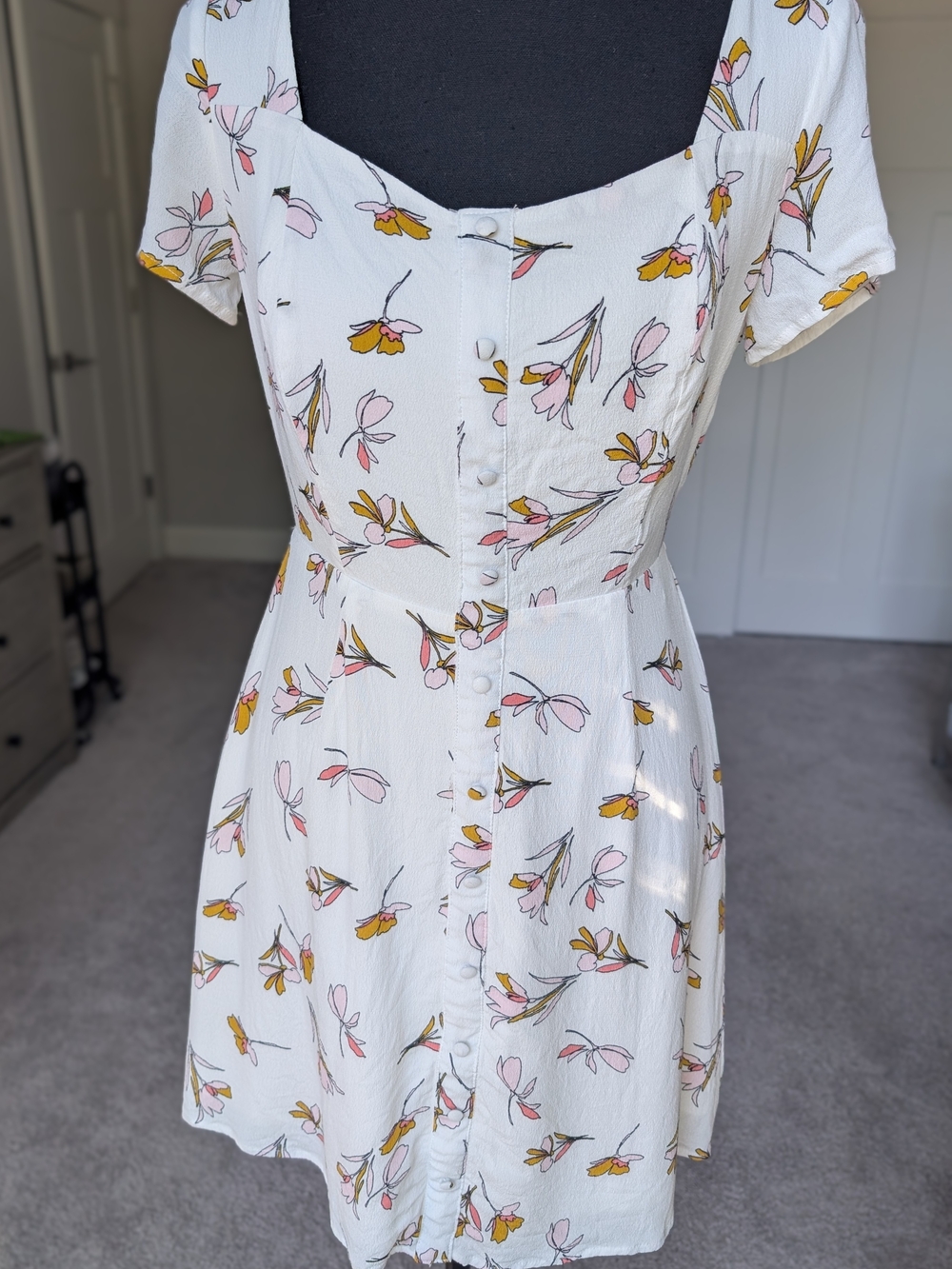 White Sun Dress with Pink & Yellow Floral Print
